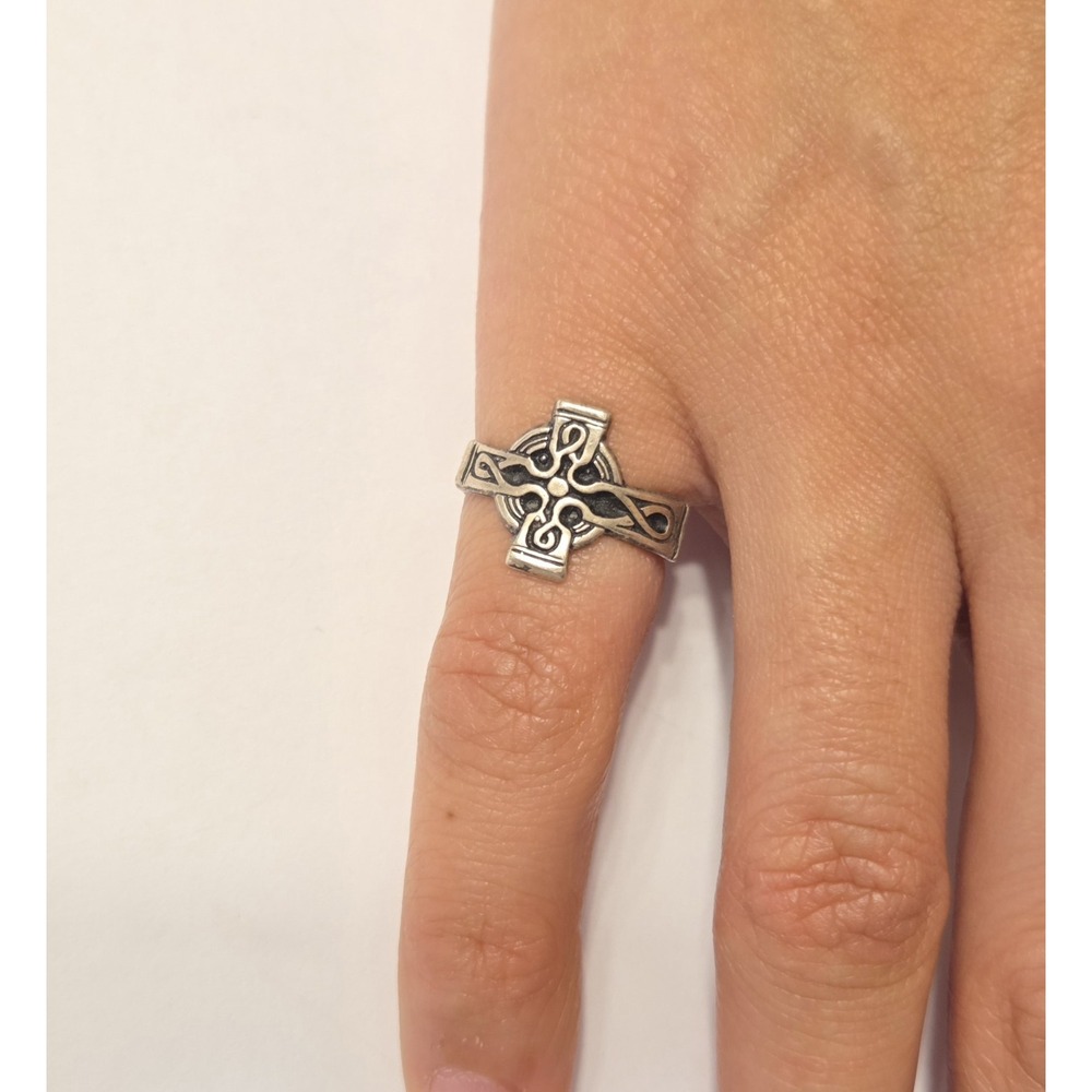 Vintage Sterling Silver Irish Celtic Cross Ring Size 5 Pinky Ring
